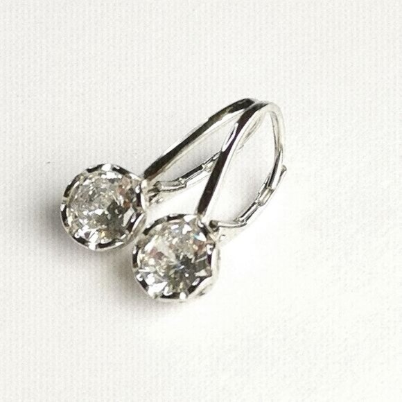 Sterling silver cz solitaire drop earrings lever back in filigree setting - Picture 6 of 8